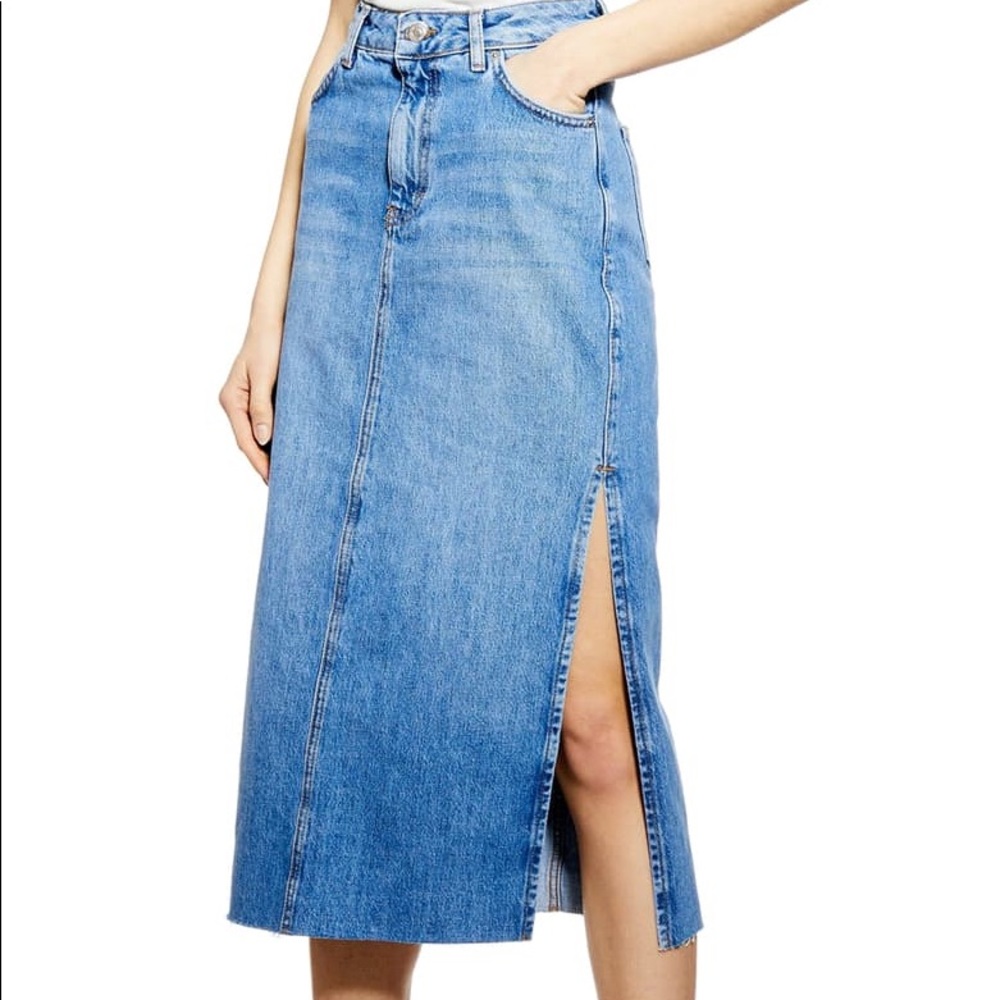 Topshop - Side Split Denim Midi Skirt size 4 BNWT